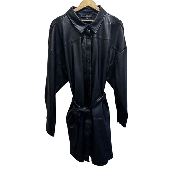 Eloquii Black Faux Vegan Leather Button Down Belted Shacket Size 24 - Picture 2 of 12